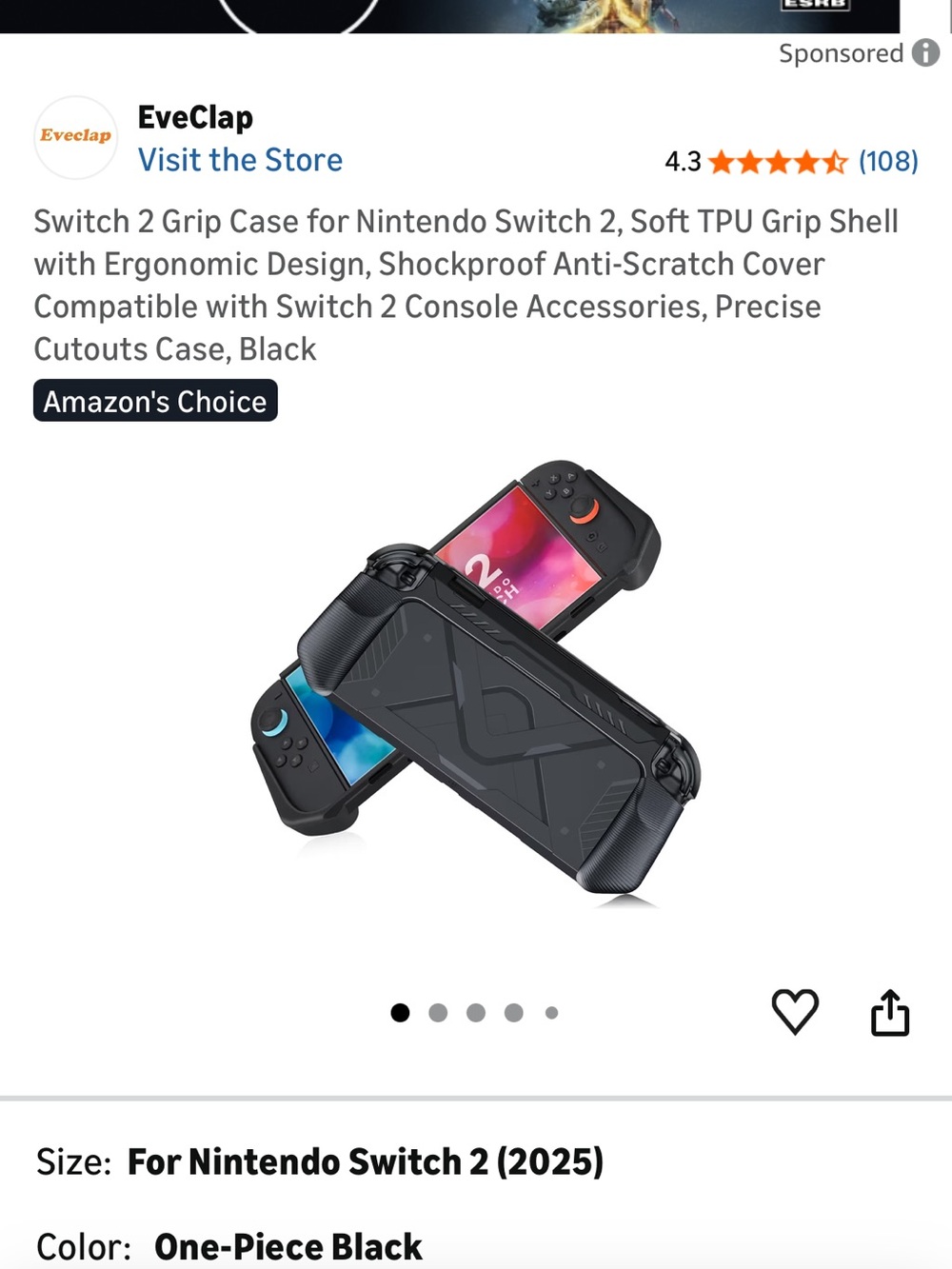 Switch 2 Black Rugged Game Controller Grip Case - Picture 4 of 4